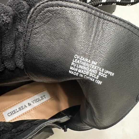 Chelsea &Violet Zaria Leather and Suede Lug Sole Platform Boots black 8 - Picture 5 of 5